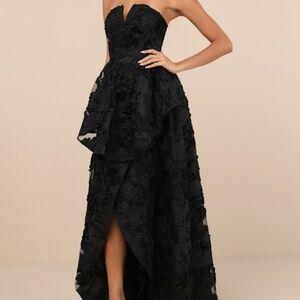 Lulus Majestic Glam Black Strapless Textured High-low Maxi Dress - Size XS